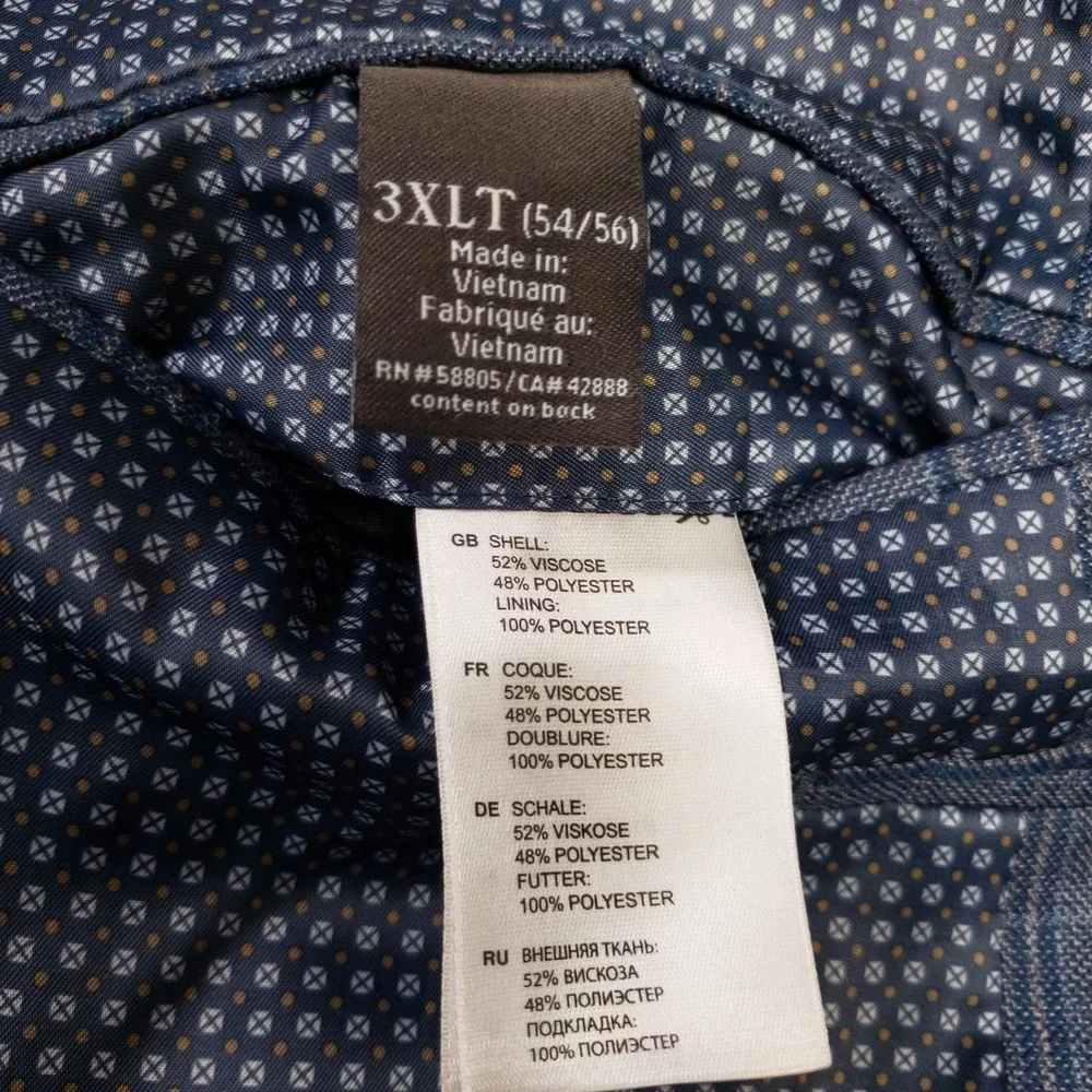 Oak Hill Sport Coat Men 3XLT 54/56 Blue Glen Plaid 2 Button Blazer Viscose Blend